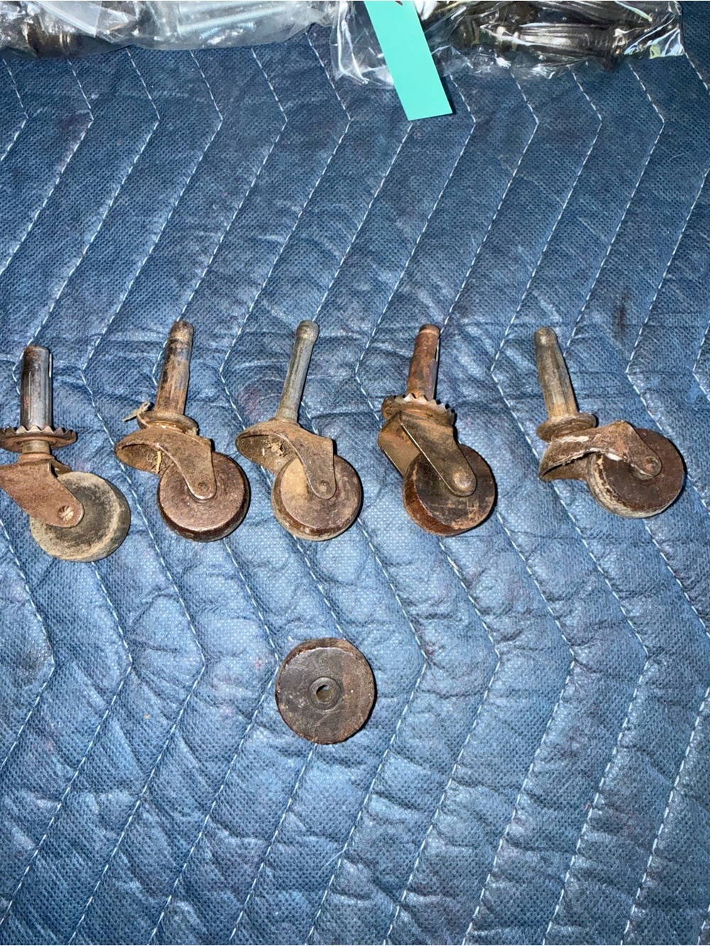 Set of Vintage Metal Furniture Casters in Rusted Brown